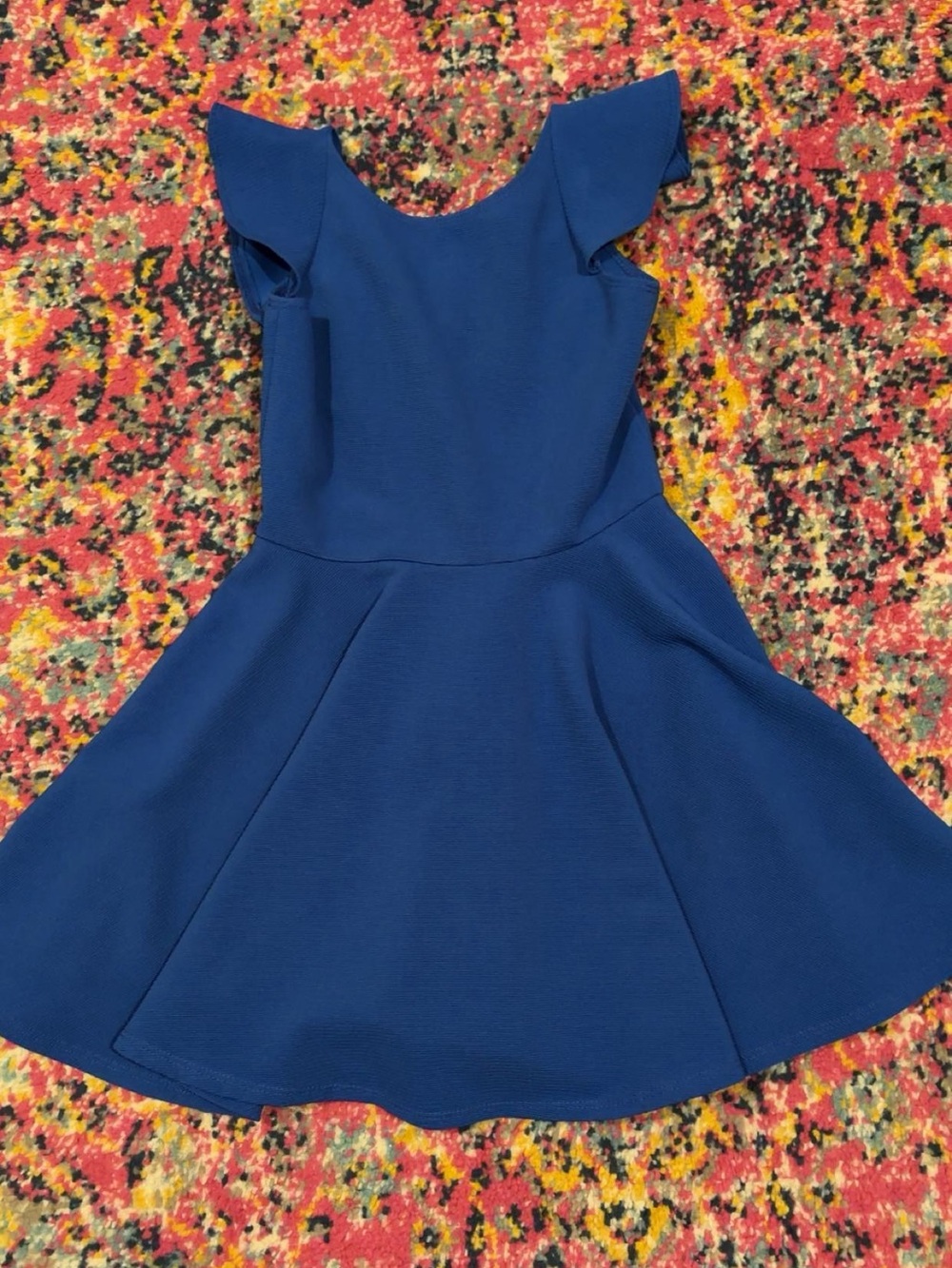 Girls' Royal Blue Fit-and-Flare Flutter-Sleeve Dress